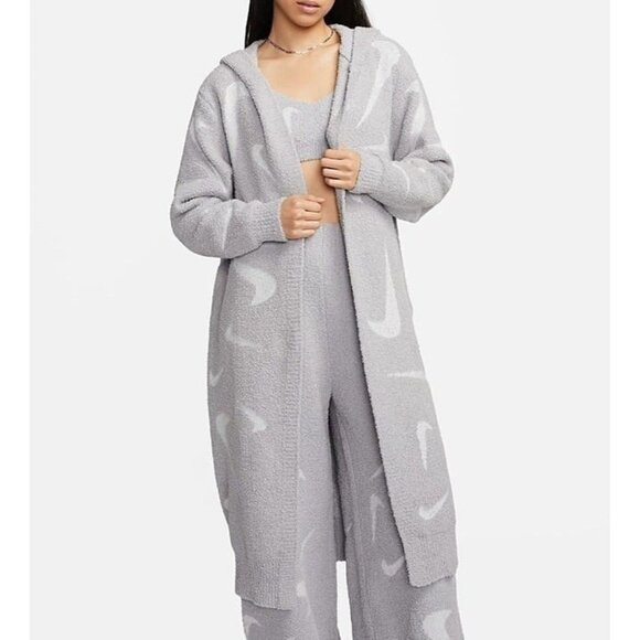 Nike Phoenix Cozy Boucle Long Knit Cardigan Size XS Women Grey FD4282-077 - Picture 3 of 6